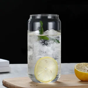 Creative Glass Cup Bamboo Lid Can Shape Tea Juice Milk Coffee Mug Glass Drinking Cup High Borosilicate Glass Durable Drinkware 1