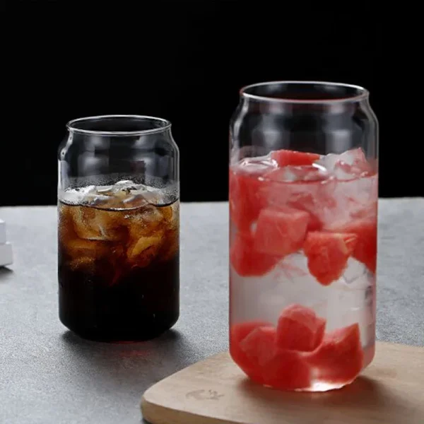Creative Glass Cup Bamboo Lid Can Shape Tea Juice Milk Coffee Mug Glass Drinking Cup High Borosilicate Glass Durable Drinkware 2