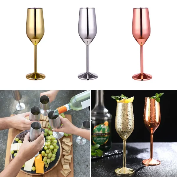 220ml Stainless Steel Goblet Champagne Cup Wine Glass Cocktail Flutes Cup Metal Wine Glass Bar Restaurant Beer Whiskey Drinkware 4