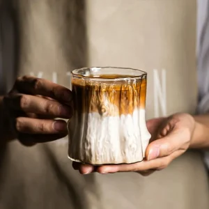 Stump Shape Espresso Cups,High Borosilicate Glass Coffee Mugs,Multi-functional Latte &Whisky Milk Cocktail Drinkware Cup 1