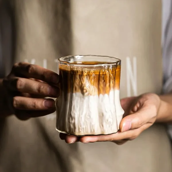 Stump Shape Espresso Cups,High Borosilicate Glass Coffee Mugs,Multi-functional Latte &Whisky Milk Cocktail Drinkware Cup 1