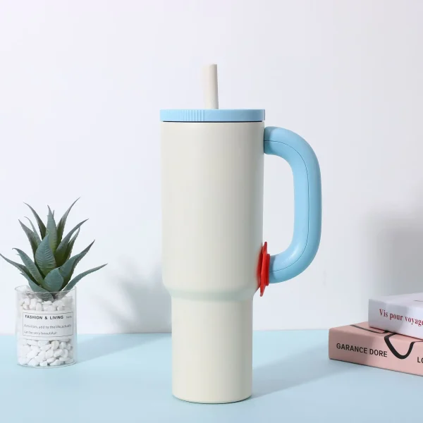 New 40OZ tumbler 1200ML Car Thermos Cup With Straw Handle Large Capacity Drinkware Outdoor Water Bottle Iced Coffee for Car 6