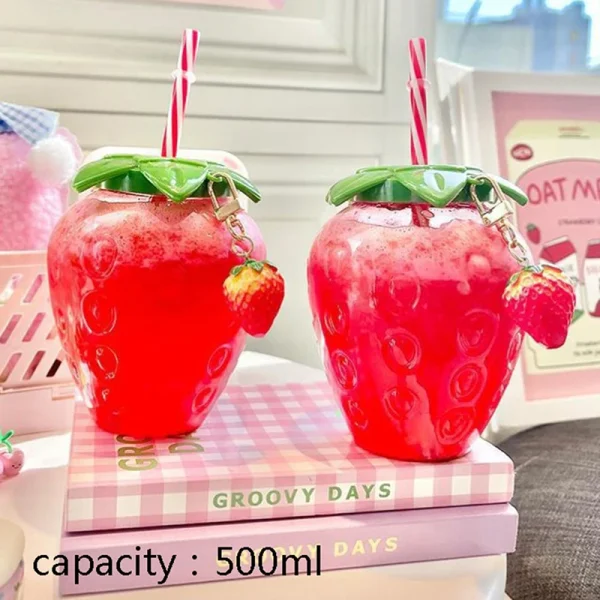 500ml Summer Cute Strawberry Pineapple Watermelon Straw Water Bottle Milk Coffee Straw Cup for Home Juice Drinkware 1