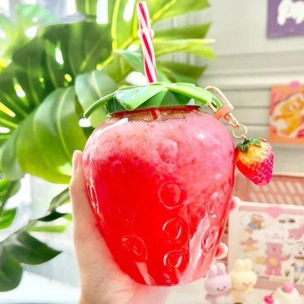 500ml Summer Cute Strawberry Pineapple Watermelon Straw Water Bottle Milk Coffee Straw Cup for Home Juice Drinkware 4