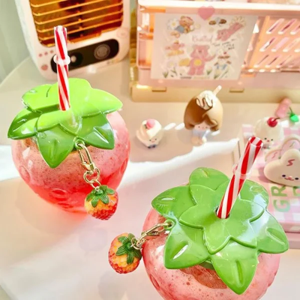 500ml Summer Cute Strawberry Pineapple Watermelon Straw Water Bottle Milk Coffee Straw Cup for Home Juice Drinkware 5