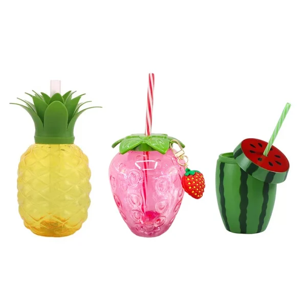 500ml Summer Cute Strawberry Pineapple Watermelon Straw Water Bottle Milk Coffee Straw Cup for Home Juice Drinkware 6