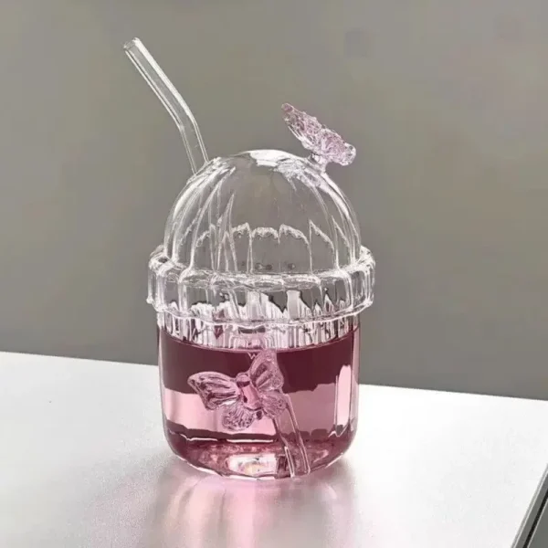 200/400ML Korean Style Glass Cup Butterfly Design Round Glass Drinkware Heatable for Coffee Milk Hot Cold Drinks Juice Cup 1