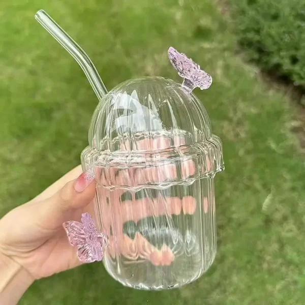 200/400ML Korean Style Glass Cup Butterfly Design Round Glass Drinkware Heatable for Coffee Milk Hot Cold Drinks Juice Cup 2