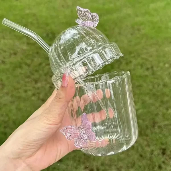 200/400ML Korean Style Glass Cup Butterfly Design Round Glass Drinkware Heatable for Coffee Milk Hot Cold Drinks Juice Cup 3