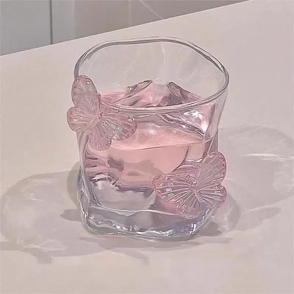 200/400ML Korean Style Glass Cup Butterfly Design Round Glass Drinkware Heatable for Coffee Milk Hot Cold Drinks Juice Cup 4
