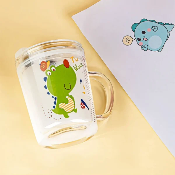 350ml Cute Unicorn Children Milk Cup With Scale Transparent Breakfast Cup With Straw Lid Cartoon Glass Cup For Kids Drinkware 3