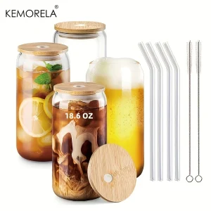 18.6OZ 1/2/4PCS  Glass Cup With Lid and Straw Transparent Bubble Tea Cup Glass Beer Can Milk Mocha Cups 550ML Mug Drinkware 1