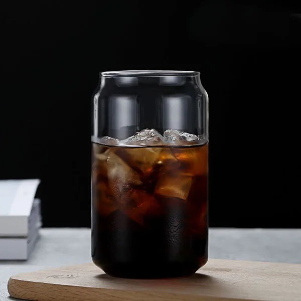 Creative Can Shape Tea Juice Milk Glass Cup Bamboo Lid Coffee Mug Glass Drink Cup High Borosilicate Glass Drinkware Durable 4