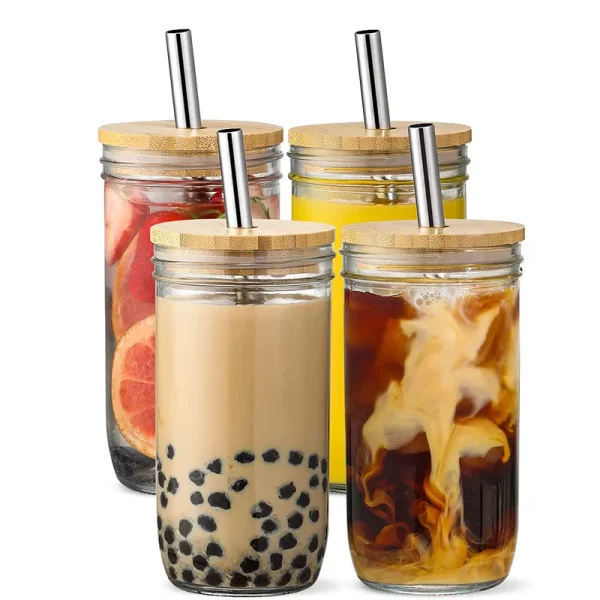 730ml Glass Cup With Lid and Straw Transparent Bubble Tea Cup Juice Glass Beer Can Milk Mocha Cups Breakfast Mug Drinkware 1