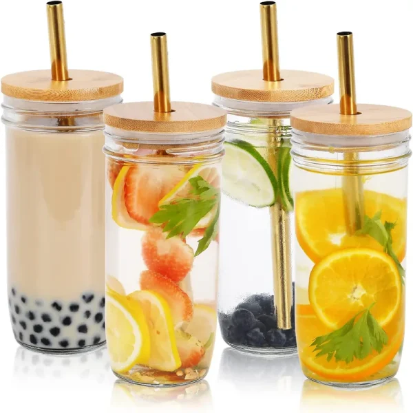 730ml Glass Cup With Lid and Straw Transparent Bubble Tea Cup Juice Glass Beer Can Milk Mocha Cups Breakfast Mug Drinkware 4