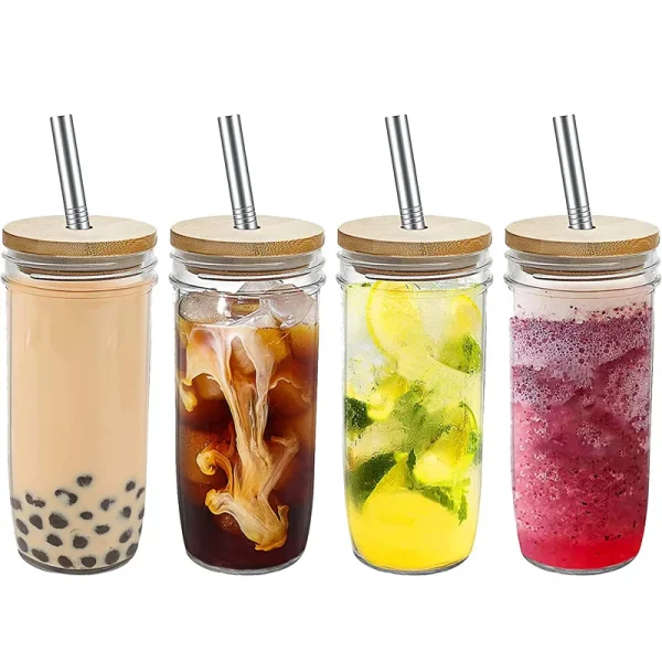 730ml Glass Cup With Lid and Straw Transparent Bubble Tea Cup Juice Glass Beer Can Milk Mocha Cups Breakfast Mug Drinkware 5