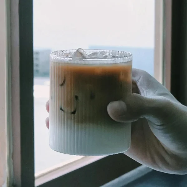 300ML Coffee Mug Japanese Striped Glass Cup Japanese Creative Transparent Bubble Tea Cup Drinkware Shot Glasses Set Whiskey 2