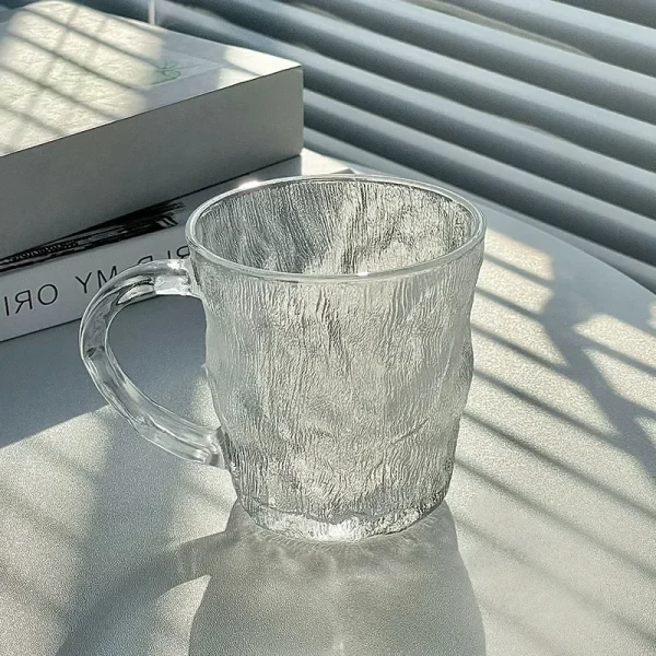 2pcs Set Beverage Cup Glass Drinkware Glacier Patterned Glass Cup with Handle Household Juice Mug Cocktail Cups Drinking Glasses 3