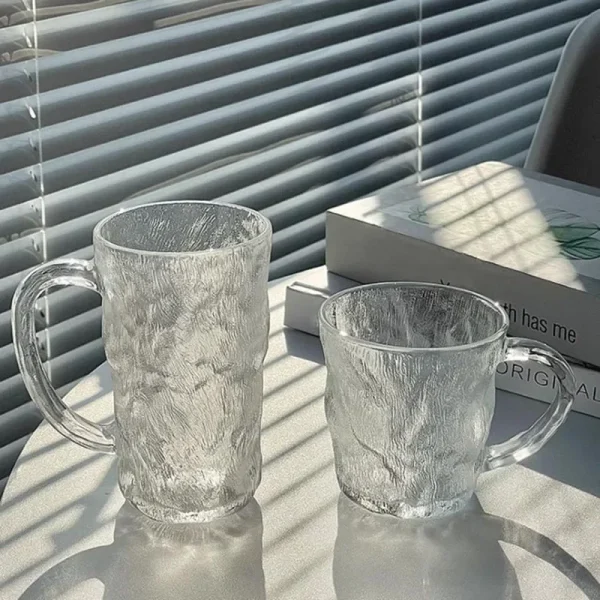 2pcs Set Beverage Cup Glass Drinkware Glacier Patterned Glass Cup with Handle Household Juice Mug Cocktail Cups Drinking Glasses 4