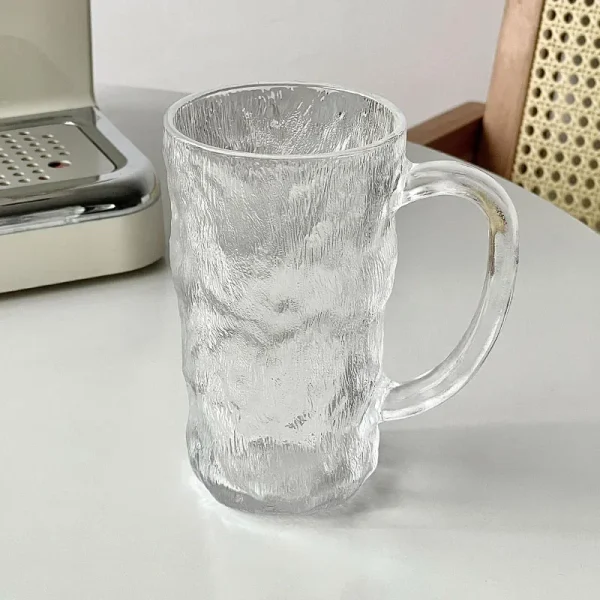 2pcs Set Beverage Cup Glass Drinkware Glacier Patterned Glass Cup with Handle Household Juice Mug Cocktail Cups Drinking Glasses 5