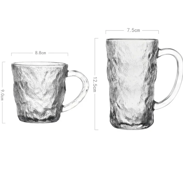 2pcs Set Beverage Cup Glass Drinkware Glacier Patterned Glass Cup with Handle Household Juice Mug Cocktail Cups Drinking Glasses 6