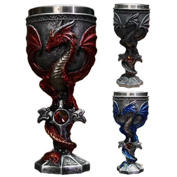 Sword Dragon Wine Glass Medieval Resin Stainless Steel Goblet Chalice Cocktail Glasses Whiskey Cup Champagne Cups Bar Drinkware 2