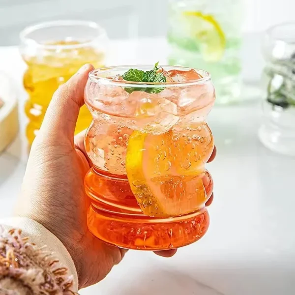 1/2/4PCS Creative Glass Cup with Lid Straw Heat-resistant Wave Cup Beer Juice Ice Coffee Cups Cocktail Fruit Glass Drinkware 4
