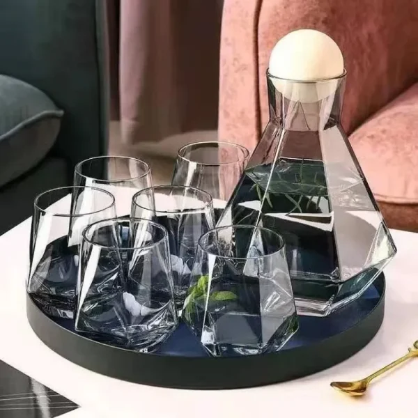 Luxury Diamond Shape Glass Water Kettle with Natural Wood Ball Lid Clear Cold Water Jug Juice Beverage Pitcher Home Drinkware 4