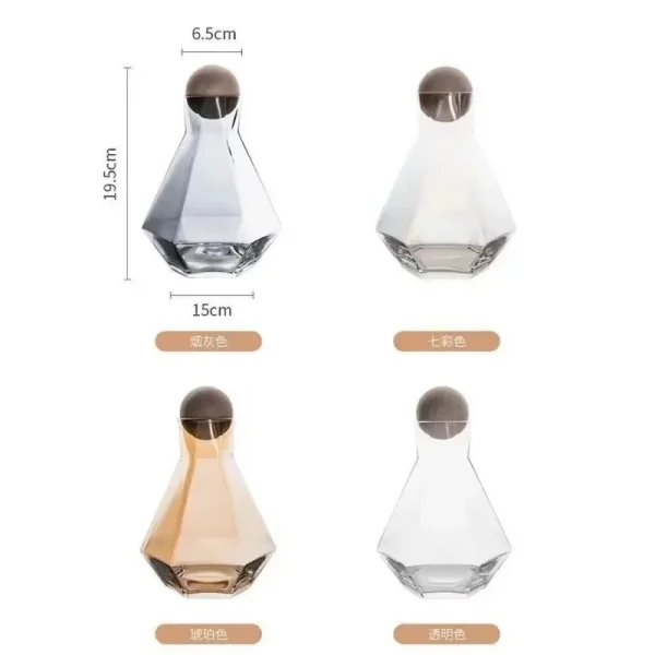 Luxury Diamond Shape Glass Water Kettle with Natural Wood Ball Lid Clear Cold Water Jug Juice Beverage Pitcher Home Drinkware 5