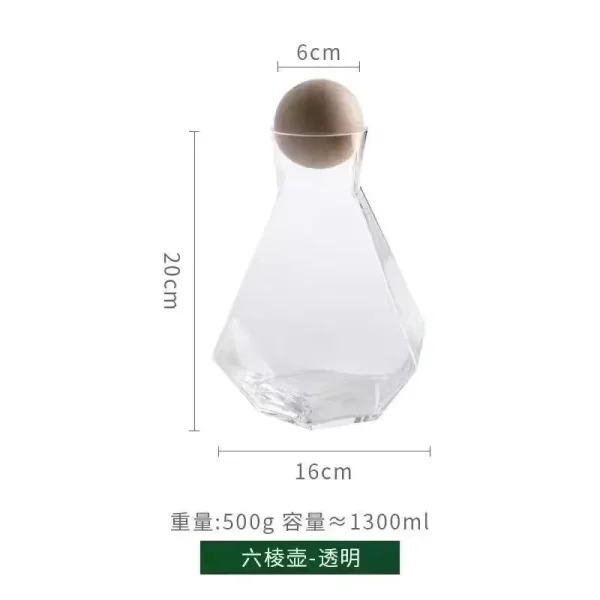 Luxury Diamond Shape Glass Water Kettle with Natural Wood Ball Lid Clear Cold Water Jug Juice Beverage Pitcher Home Drinkware 6