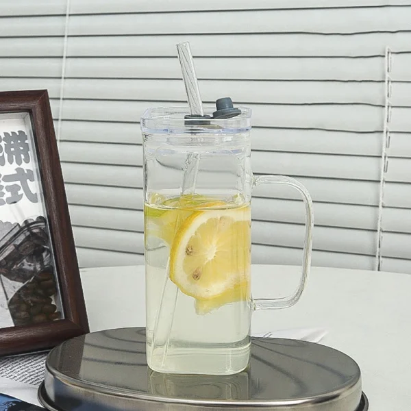 400ml Square Heat Resistant Coffee Glass Cup With Lid And Straw Transparent Milk Tea Juice Cups Coffee Mug Home Bar Drinkware 5