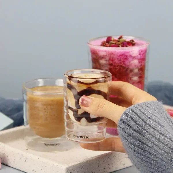 Nespresso Coffee Mug Heat Resistant Double Wall Glass Cup Coffee Beer Drinkware Cold Beverage Transparent Handmade Creative 4