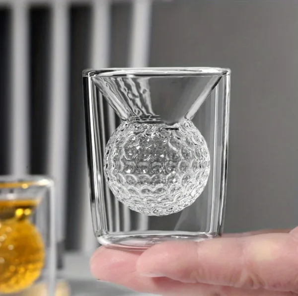 1pc 50ml Golf Ball Glass Cup Double Walled High Borosilicate Glass Thickened Water Cup Whiskey Cup Drinkware Glassware 5