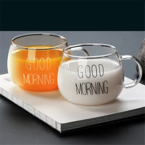 1 Pcs Letter Printed Transparent Creative Glass Coffee Tea Mug Drinks Dessert Breakfast Milk Cup Glass Mugs Handle Drinkware 1