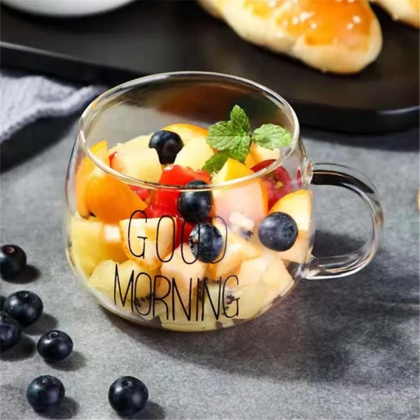 1 Pcs Letter Printed Transparent Creative Glass Coffee Tea Mug Drinks Dessert Breakfast Milk Cup Glass Mugs Handle Drinkware 2