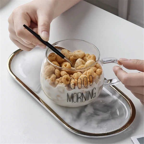 1 Pcs Letter Printed Transparent Creative Glass Coffee Tea Mug Drinks Dessert Breakfast Milk Cup Glass Mugs Handle Drinkware 3
