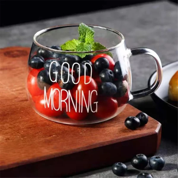 1 Pcs Letter Printed Transparent Creative Glass Coffee Tea Mug Drinks Dessert Breakfast Milk Cup Glass Mugs Handle Drinkware 4