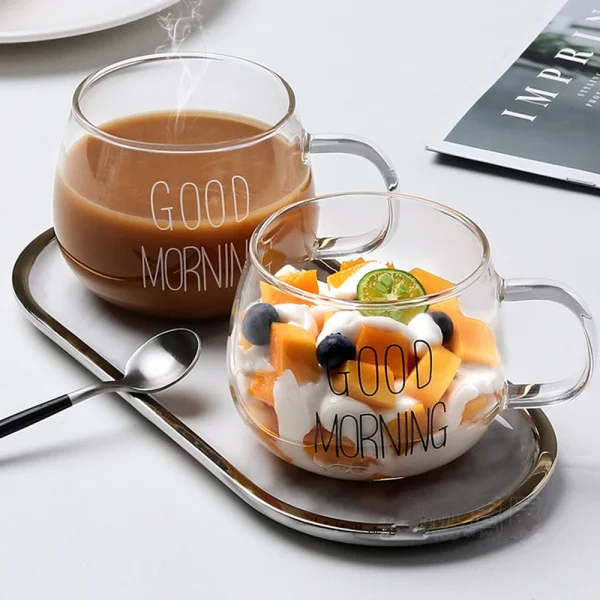 1 Pcs Letter Printed Transparent Creative Glass Coffee Tea Mug Drinks Dessert Breakfast Milk Cup Glass Mugs Handle Drinkware 5