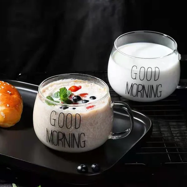 1 Pcs Letter Printed Transparent Creative Glass Coffee Tea Mug Drinks Dessert Breakfast Milk Cup Glass Mugs Handle Drinkware 6