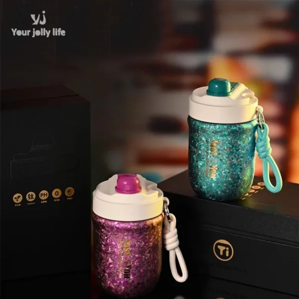 400ml Thermos Cup With Rope,Double Layer Pure Titanium Drinkware,Vacuum Flasks,Crystal Coffee Mug,High-end Portable Water Bottle 1