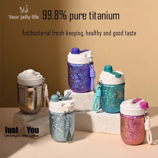400ml Thermos Cup With Rope,Double Layer Pure Titanium Drinkware,Vacuum Flasks,Crystal Coffee Mug,High-end Portable Water Bottle 2