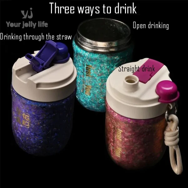 400ml Thermos Cup With Rope,Double Layer Pure Titanium Drinkware,Vacuum Flasks,Crystal Coffee Mug,High-end Portable Water Bottle 3