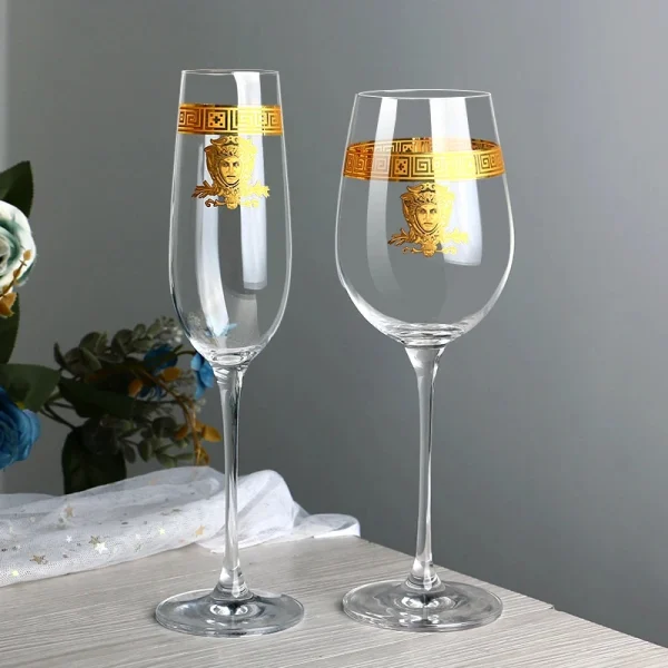 Nordic Gold Edge Crystal Goblet Wine Glass Light Luxury Clear Champagne Glass Brandy Whiskey Cup Wedding Party Drinkware Barware 4