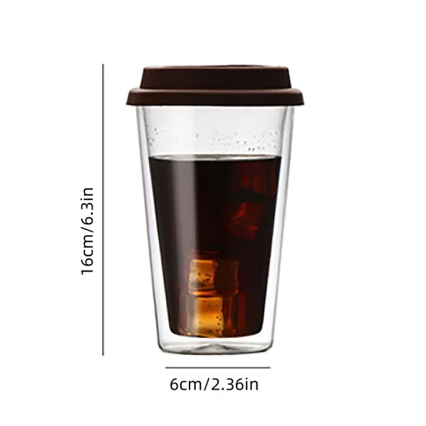 Double Walled Glass Coffee Mugs with Silicone Lids 350ml/12oz Reusable Glass Coffee Cups Insulated Hot/Cold Drinkware Cup 2