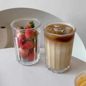 Vertical Grain Coffee Cup Transparent Glass Water Cup INS Style Retro French Latte Cups Milk Juice Glasses Drinkware Home Hotel 1