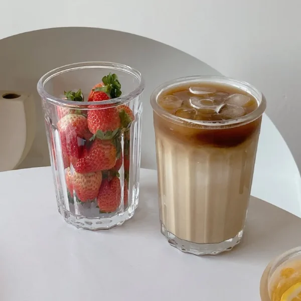Vertical Grain Coffee Cup Transparent Glass Water Cup INS Style Retro French Latte Cups Milk Juice Glasses Drinkware Home Hotel 1