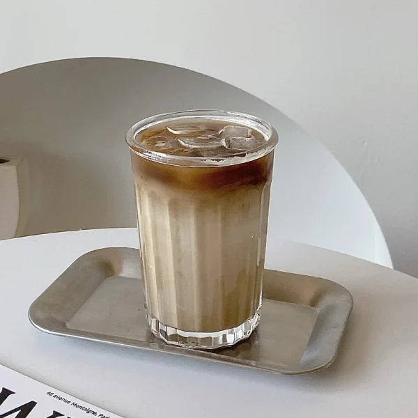 Vertical Grain Coffee Cup Transparent Glass Water Cup INS Style Retro French Latte Cups Milk Juice Glasses Drinkware Home Hotel 2