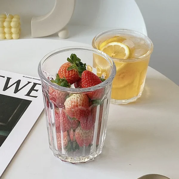 Vertical Grain Coffee Cup Transparent Glass Water Cup INS Style Retro French Latte Cups Milk Juice Glasses Drinkware Home Hotel 3