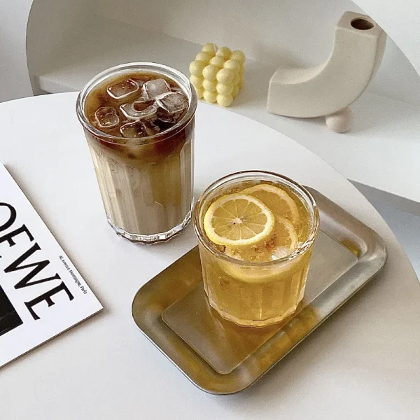 Vertical Grain Coffee Cup Transparent Glass Water Cup INS Style Retro French Latte Cups Milk Juice Glasses Drinkware Home Hotel 5