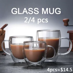 2/3/4Pcs Double Wall High Borosilicate Glass Mug Heat Resistant Tea Milk Lemon Juice Coffee Water Cup Bar Drinkware Lover Gift 1